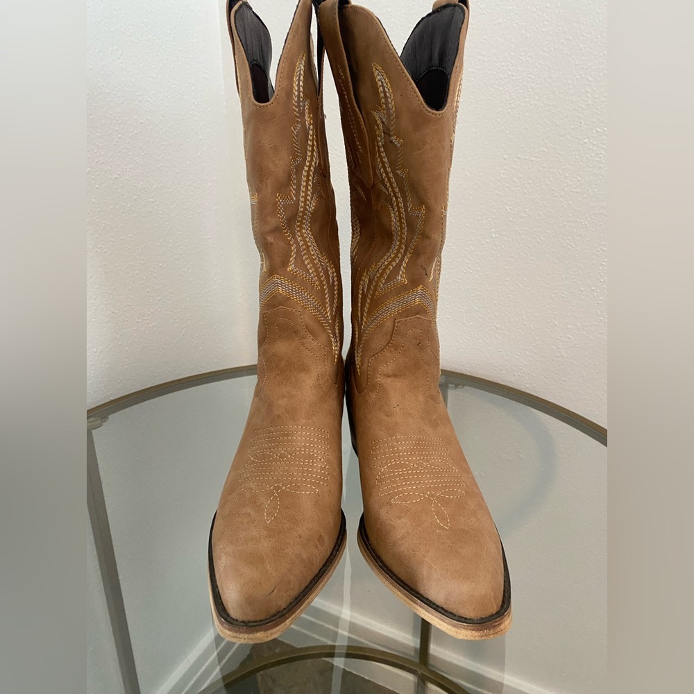 Cowboy Boots for Women Mid Calf Tan Cowgirl Boots Western Boots- size 6 - Picture 8 of 16